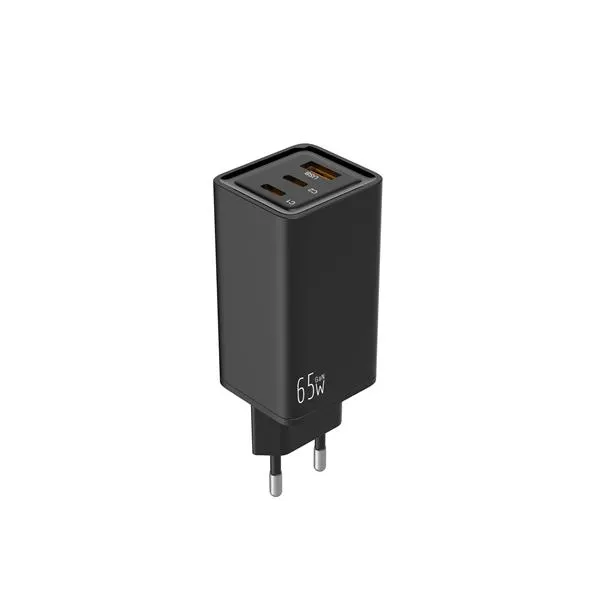 LEOTEC CARGADOR 65W GAN CARGA RAPIDA 2 USB TIPO-C PD 1 USB-A NEGRO
