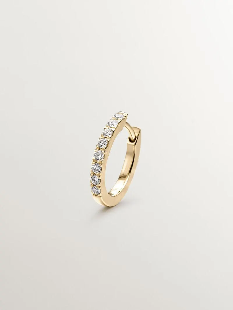 Pendiente individual de aro de oro amarillo de 18K con diamantes