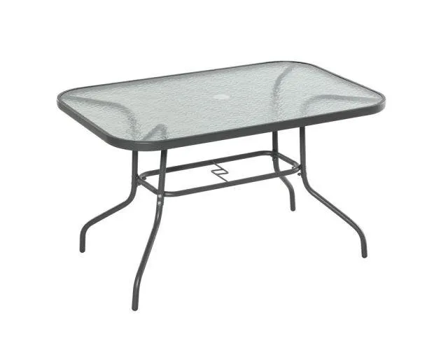 Mesa de jardín 120x80x70cm metal, vidrio templado color gris Outsunny