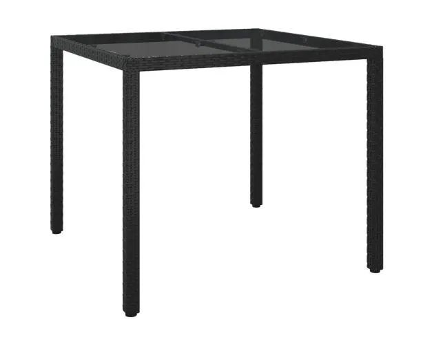 vidaXL mesa jardín vidrio templado ratán sintético 90x90x75 cm negro