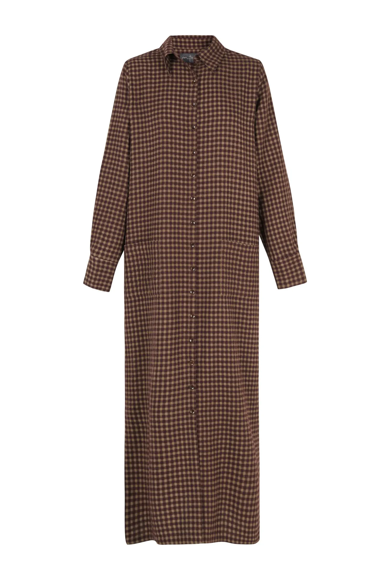 Fred, burgundy checked shirt dress