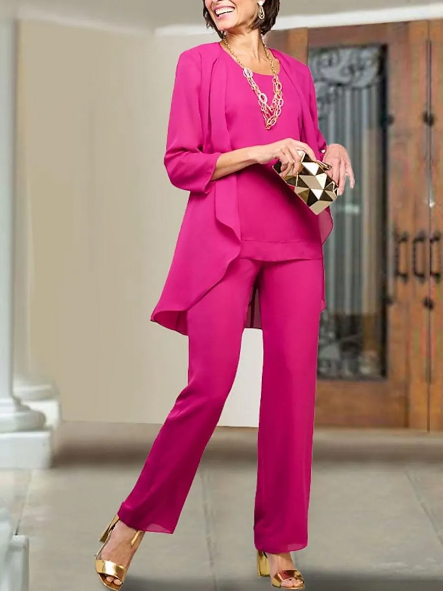 Vestido de fiesta para la madre de la novia Cuello joya Mangas 3/4 Vestido tubo Hasta el suelo con gradas Vestidos de invitados de boda