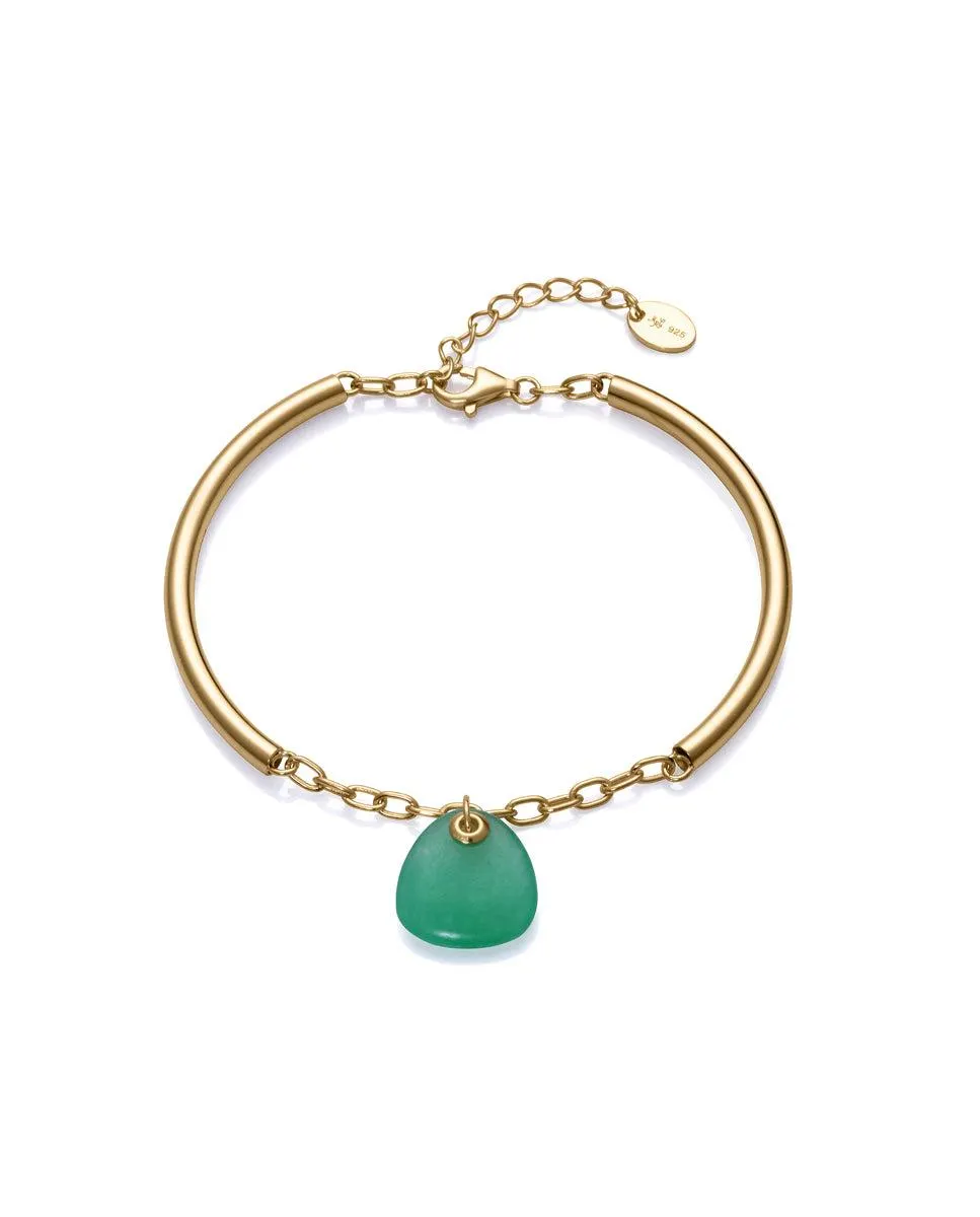 Pulsera semi rígida Elegant de plata de ley con baño de oro y piedra natural calcedonia verde