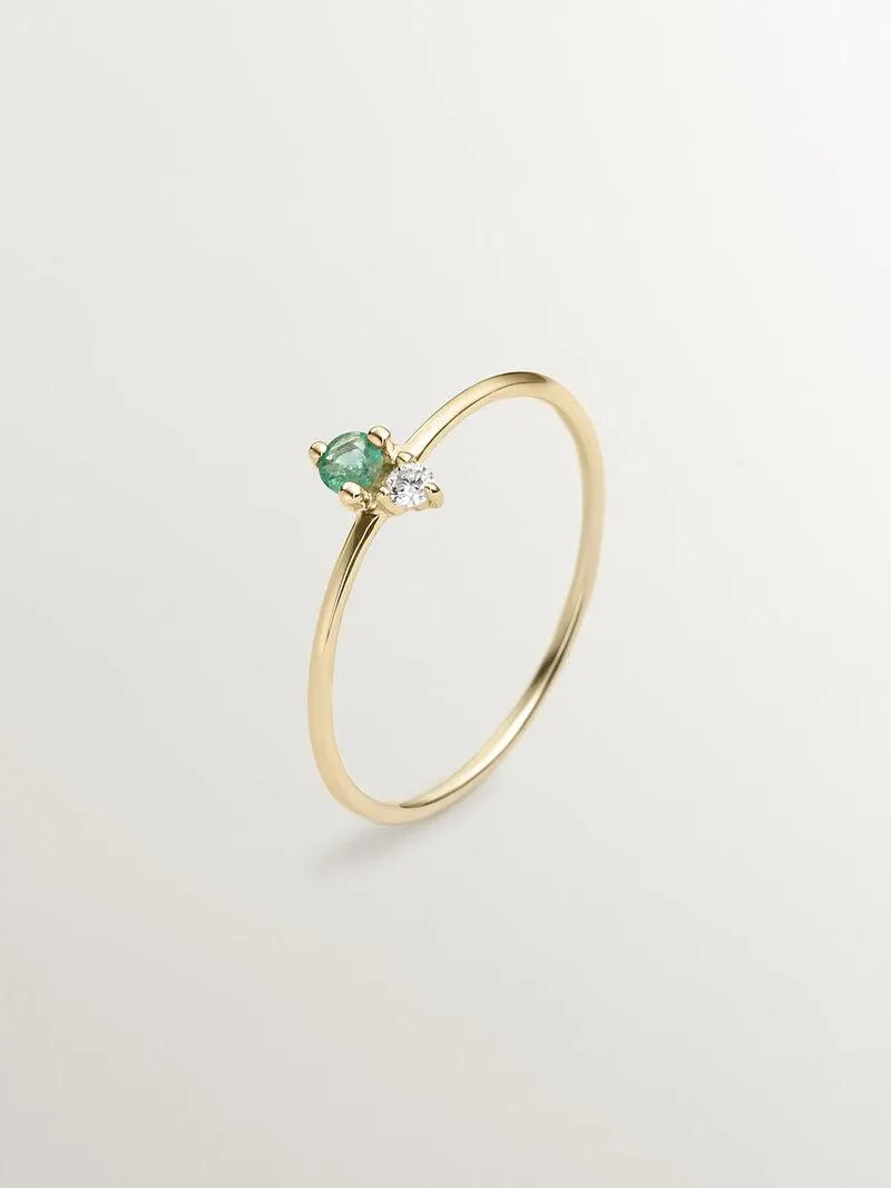 Anillo de oro amarillo de 9K con esmeralda y diamante