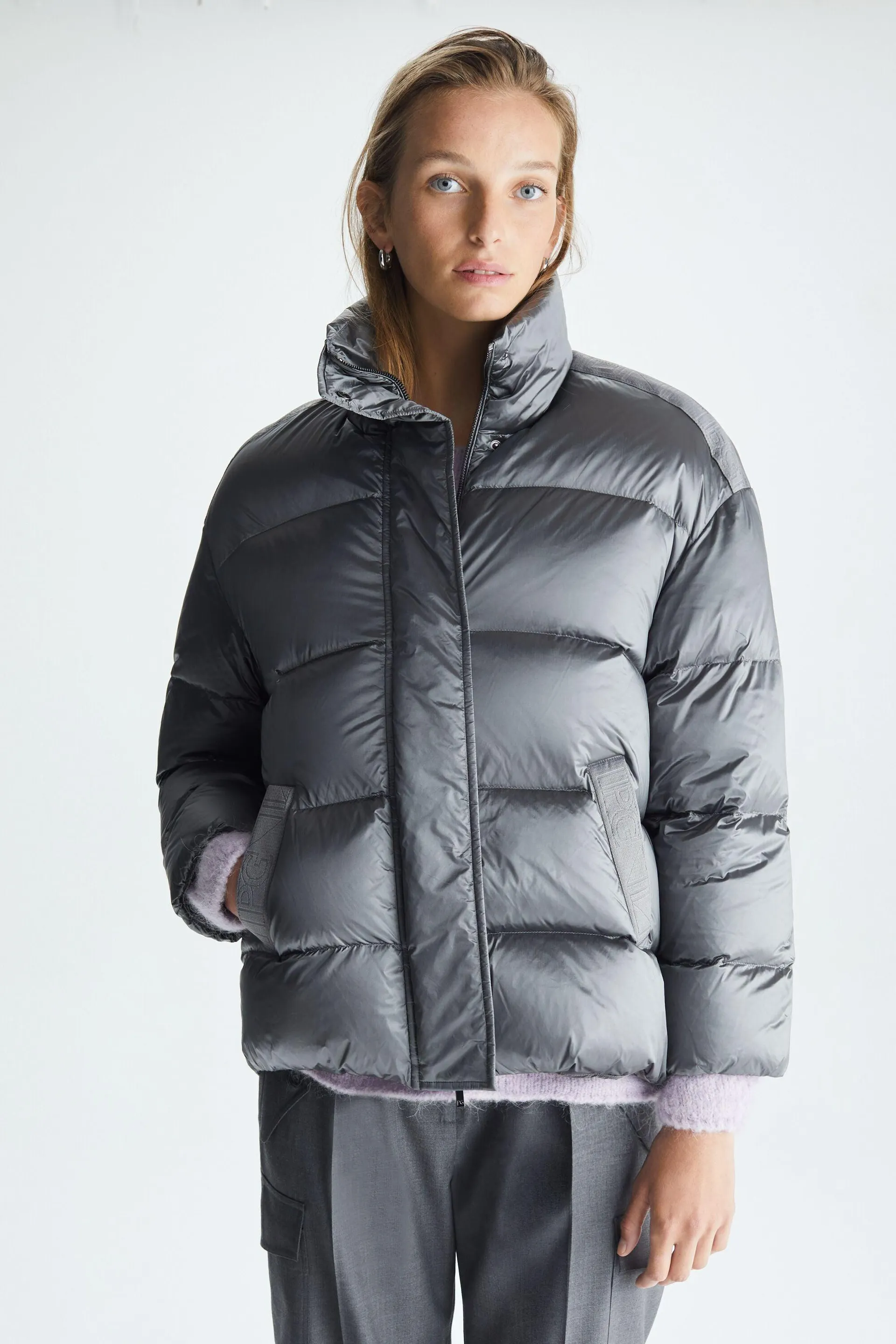 Chaquetón cocoon nylon acolchado plumas