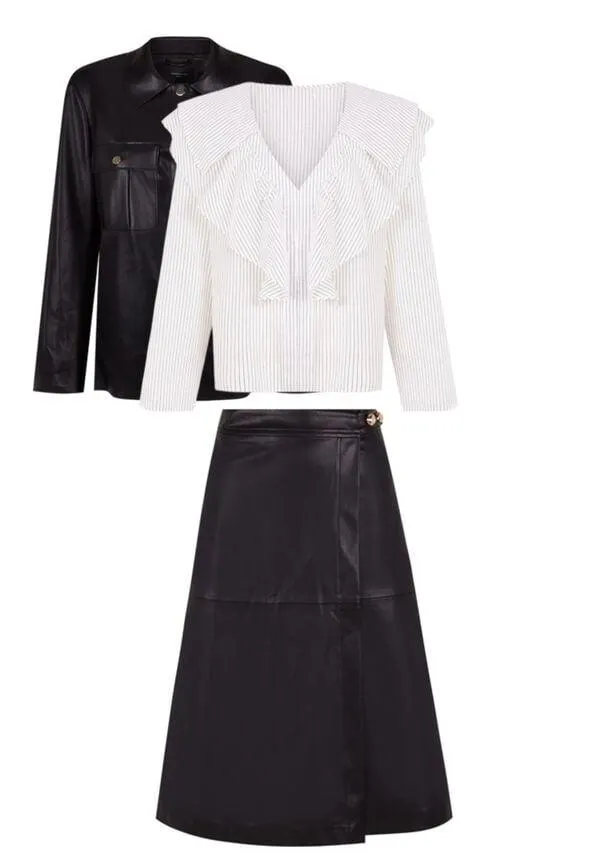 Conjunto de cazadora, falda y blusa