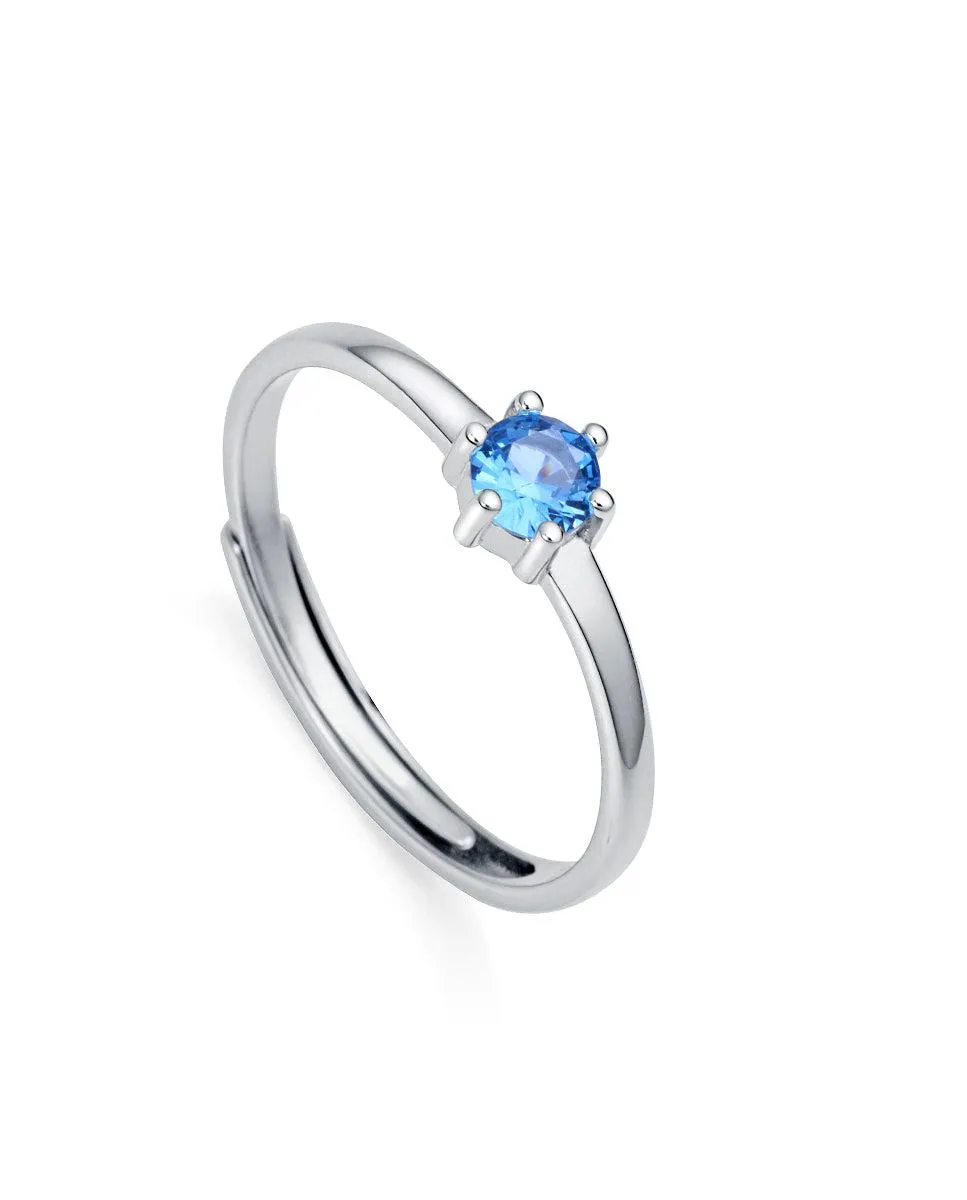 Anillo Clásica de plata de ley con baño de rodio y circonita de color azul