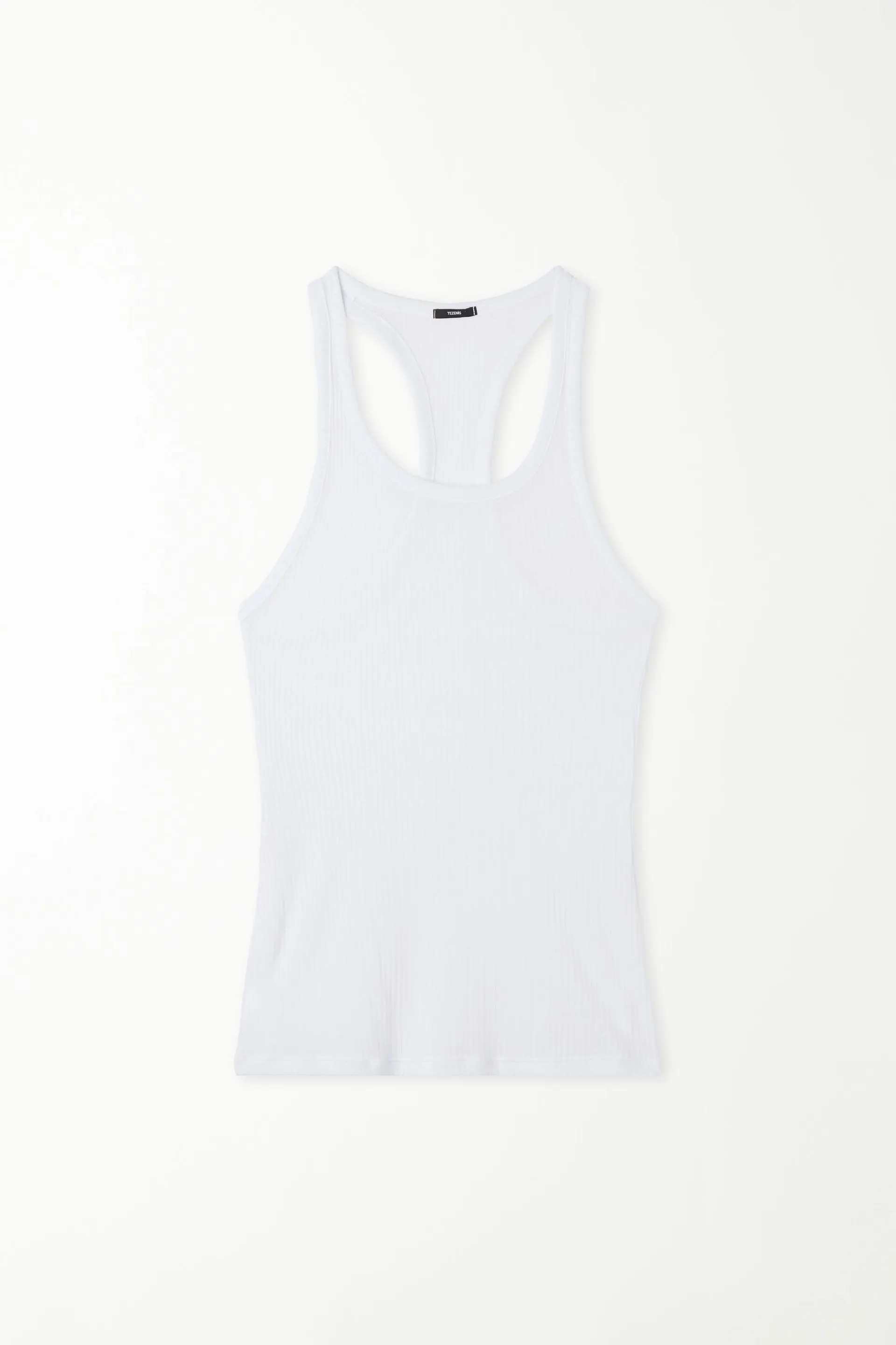 Camiseta de Tirantes con Cuello Americano de Viscosa Ultraligera de Canalé