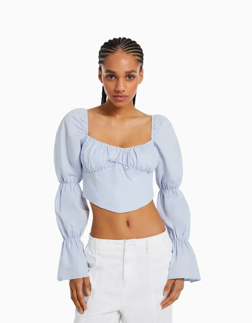 Cropped long sleeve corset blouse