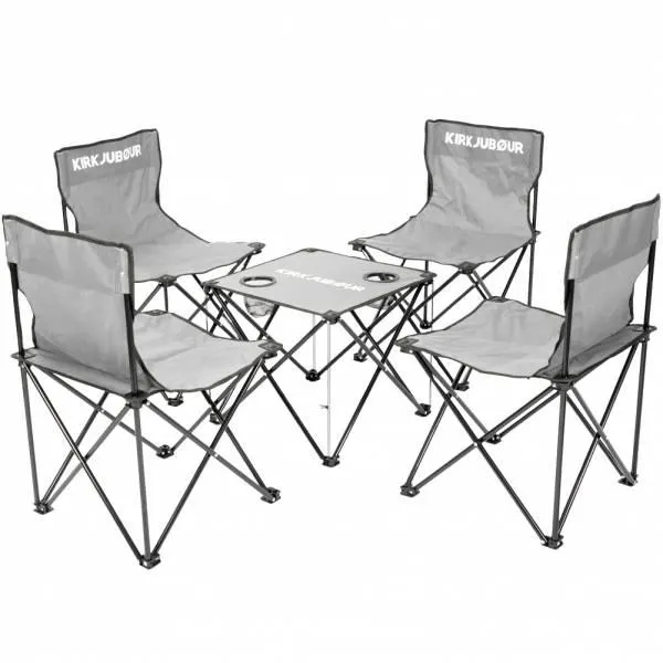 KIRKJUBØUR® "Stjärna" Pack de 5 Sillas de camping con mesa gris