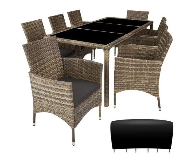 Conjunto de ratán 8+1 almansa, beige