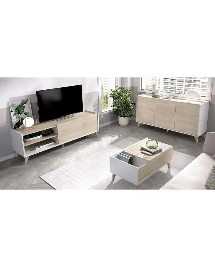 Mueble de tv, módulo alto y mesa de centro en Nattex