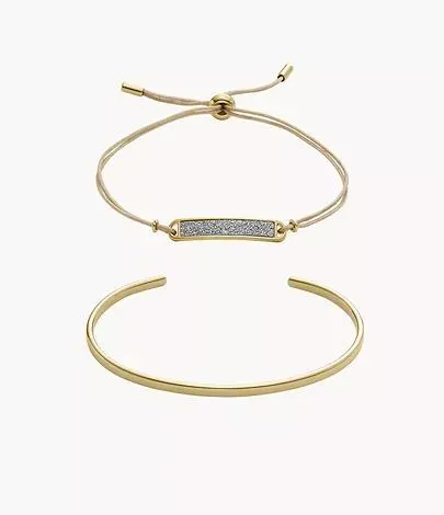 Conjunto con pulsera y brazalete abierto Core Gifts de acero inoxidable en tono dorado