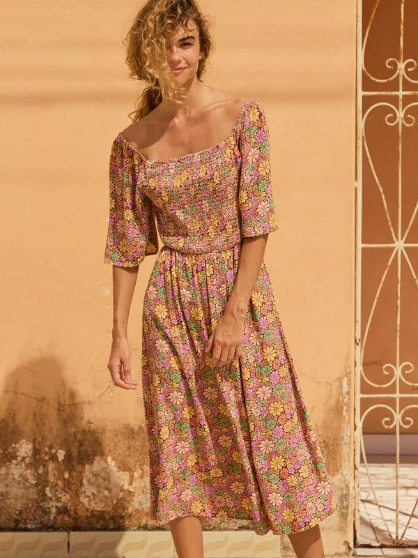Tropical Sunshine - Vestido de Longitud Media para Mujer