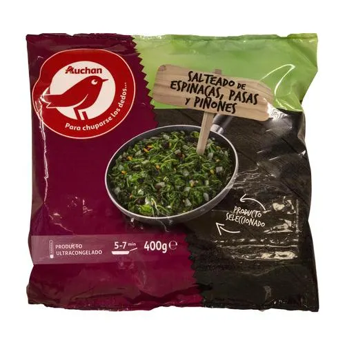 PRODUCTO ALCAMPO Salteado de espinacas, pasas y piñones PRODUCTO ALCAMPO 400 g.