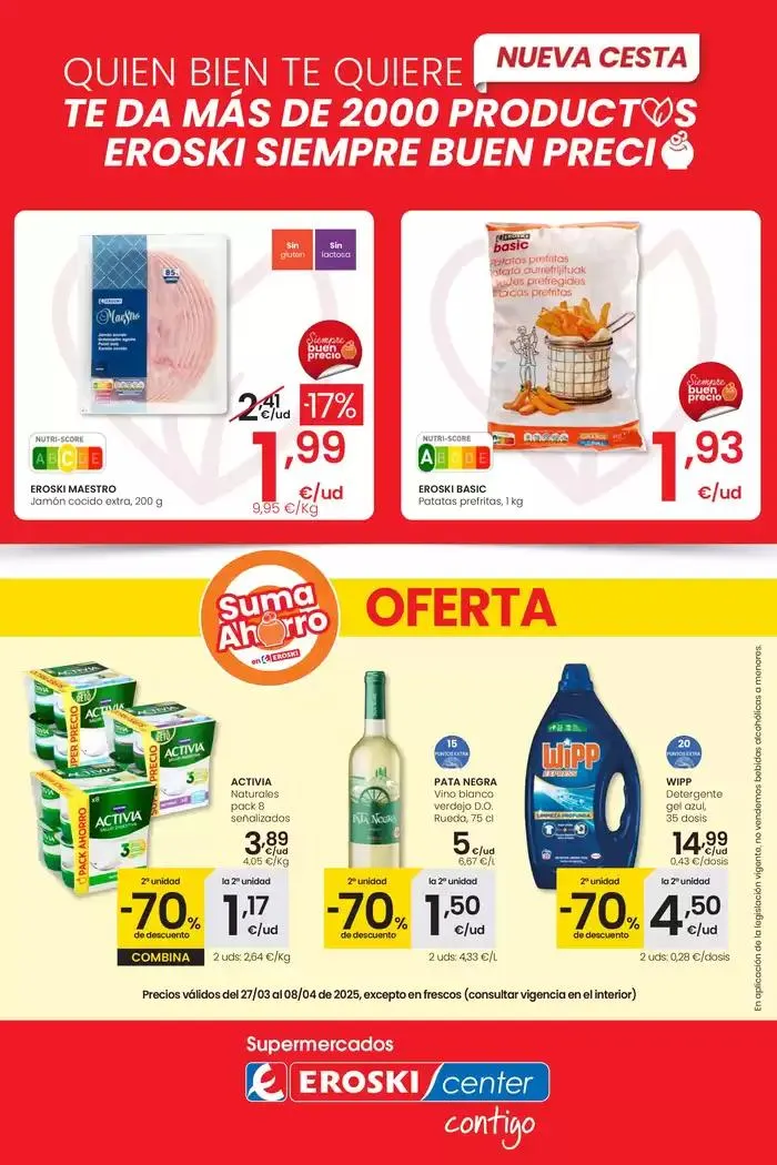 Catálogo de Precio más bajo EROSKI CENTER 27 de marzo al 8 de abril 2025 - Página 1