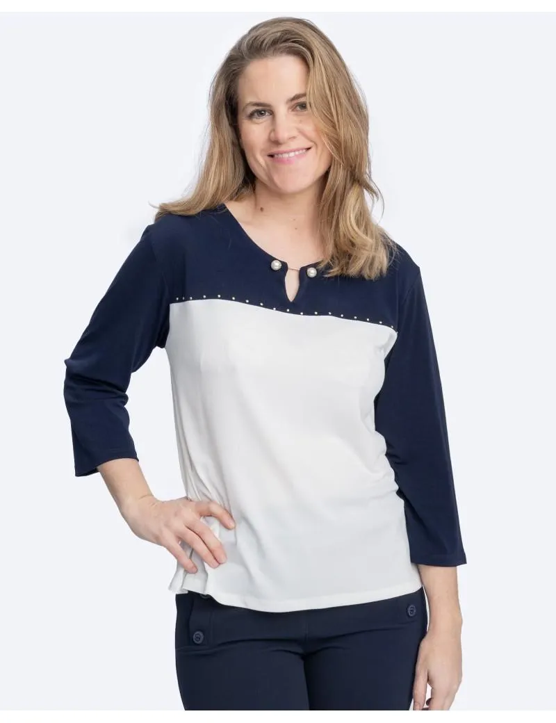 Blusa Crep Perlas Tachas