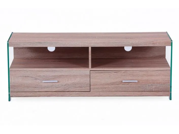 Mesa tv cristal color roble