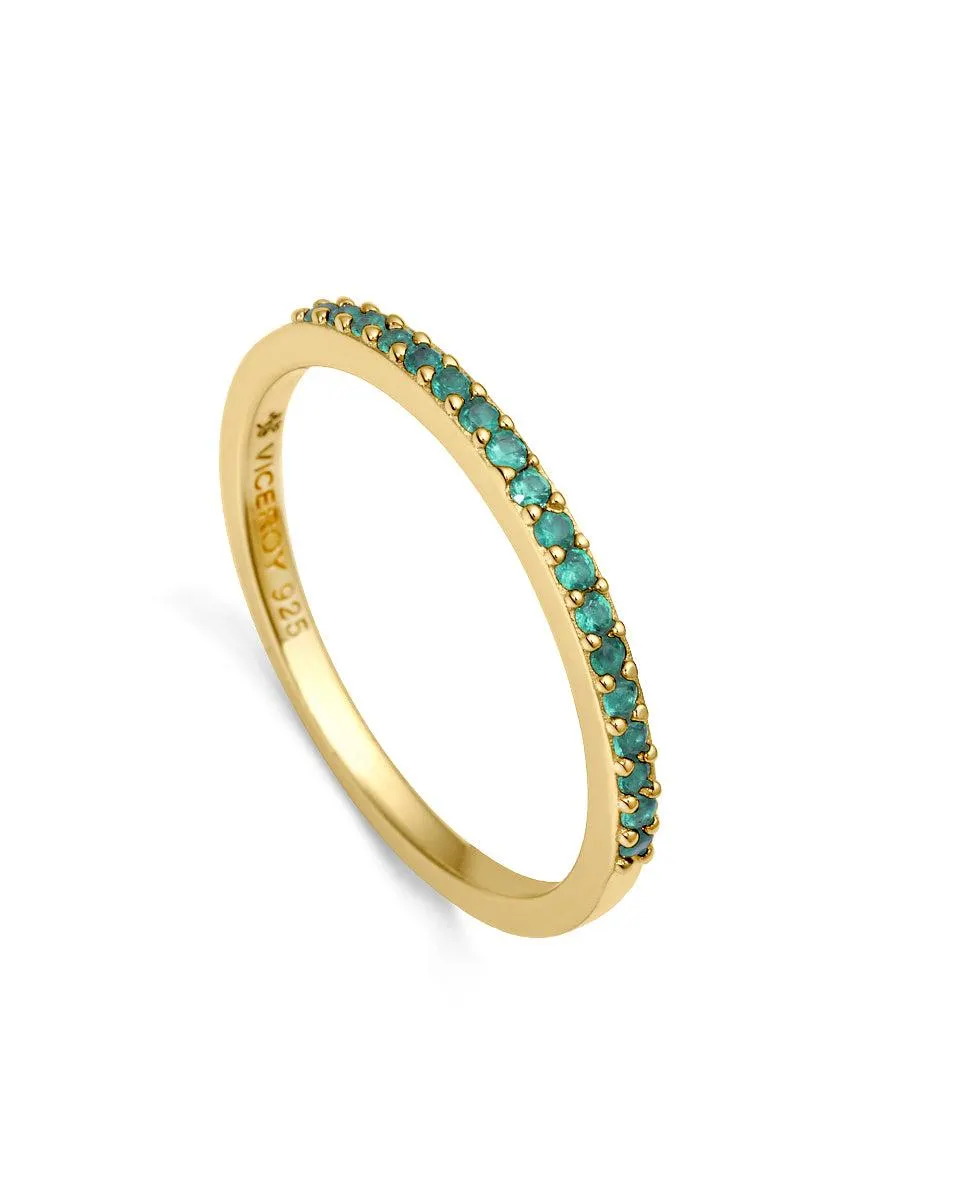 Anillo Trend de plata de ley con baño de oro y fila de circonitas en color verde