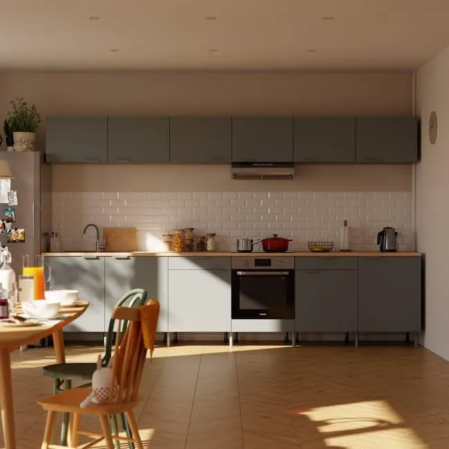 Cocina en kit Eleki gris 7 módulos altos + 7 bajos L.360 x H.217 x P.58 cm