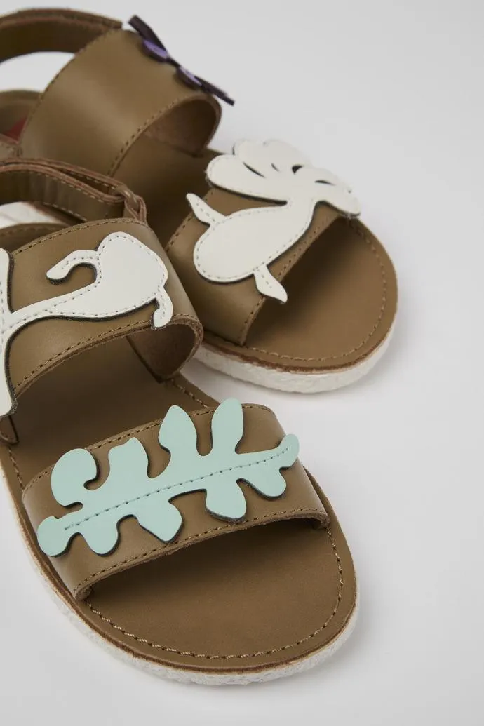 Twins Sandalia de piel marrón con dos tiras