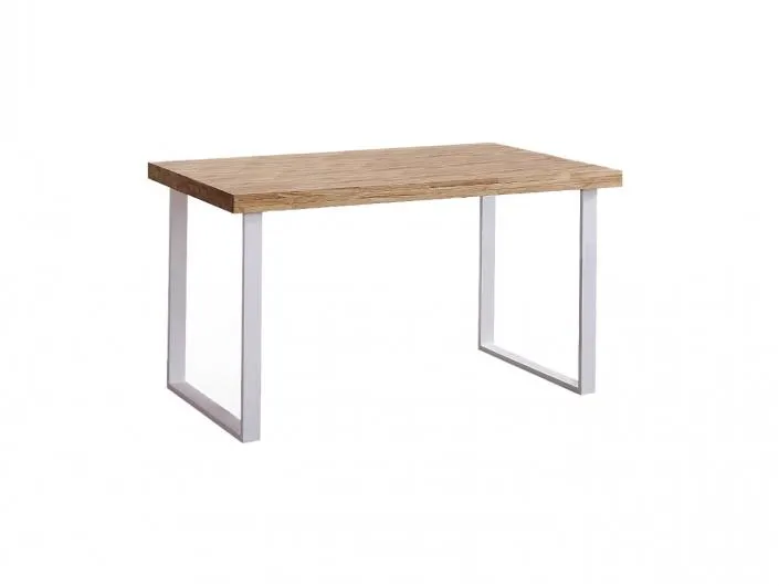 Mesa estudio con patas metal blanco y tapa color roble nordish