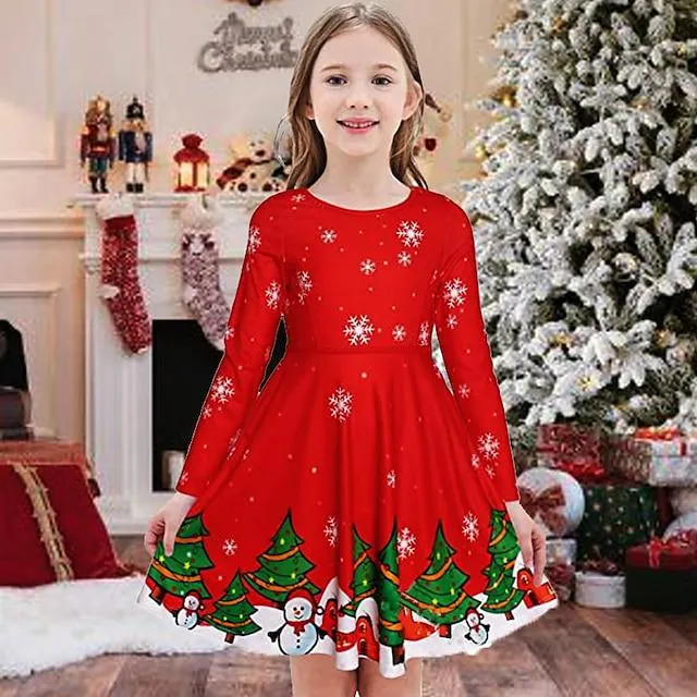 Vestido de alce de Papá Noel para niñas, vestido de ciervo, árbol de Navidad, vestido de línea A, aniversario, púrpura, rosa, vino, vestidos de princesa elegantes, otoño invierno, 3 a 10 años
