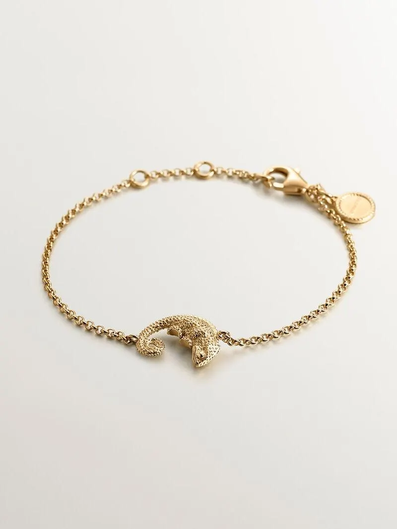 Pulsera de plata 925 bañada en oro amarillo de 18K con camaleón