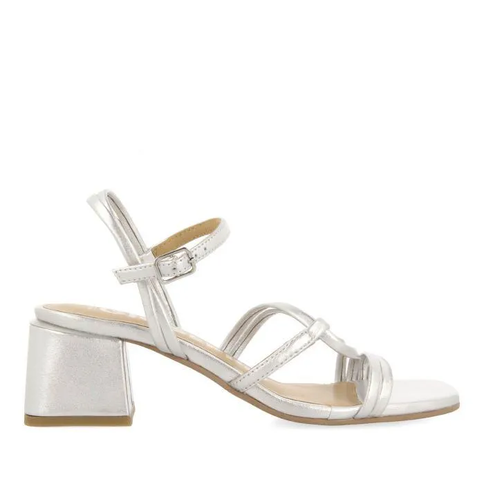 SILVER HEELED SANDALS WITH BRAIDED STRAPS FOR WOMEN PUSTEC