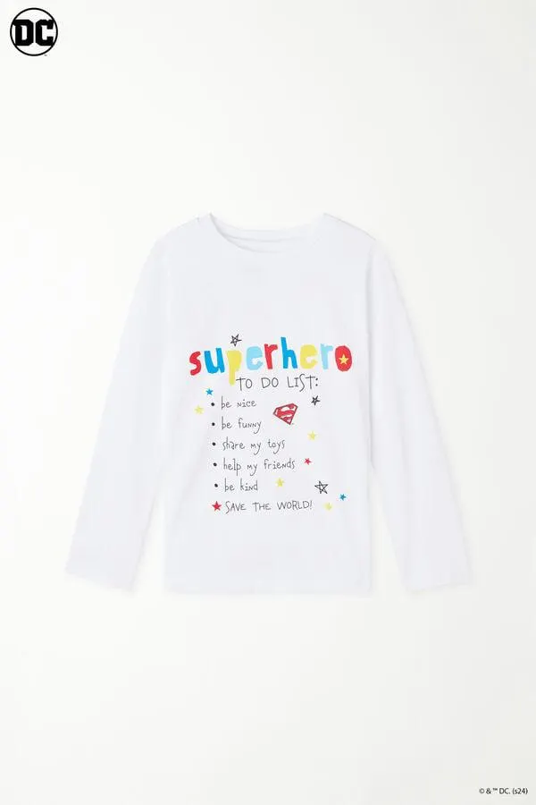 Camiseta de Manga Larga con Cuello Redondo y Estampado Superman para Niño
