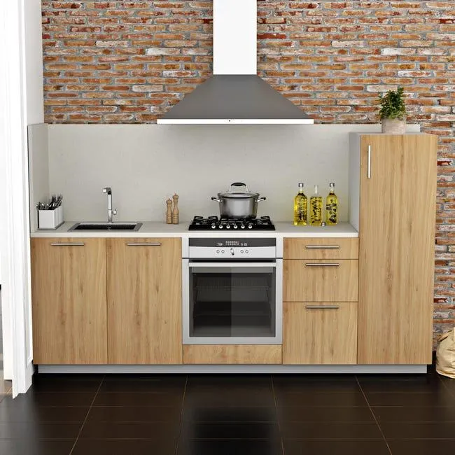 Cocina en kit DELINEA id con altos ROMA madera clara 2.40 m
