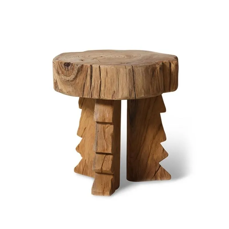 Teak stool · Carved