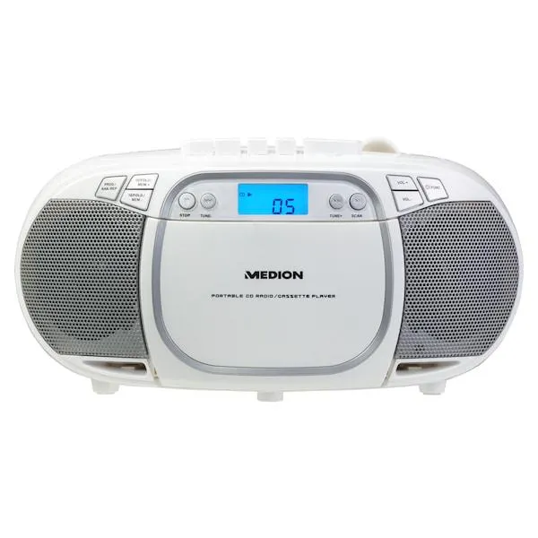 MEDION® LIFE® E66476 Reproductor de CD / MP3 / casetes, pantalla LC con luz de fondo, PLL-FM estéreo, reproducción de música desde una memoria USB, 2 x 20 W de potencia máxima de salida de música