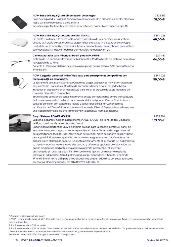 Catálogo de Ford de accesorios Ford Ranger 13 de noviembre al 13 de noviembre 2025 - Página 74