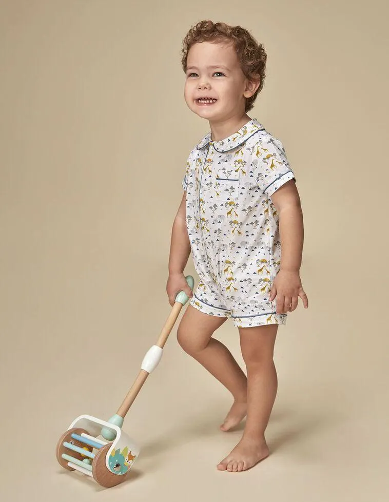 Pijama corto de popelín estampado blanco