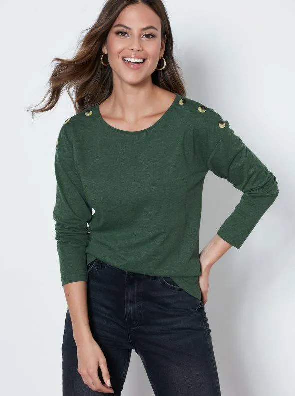 Camiseta manga larga botones en los hombros