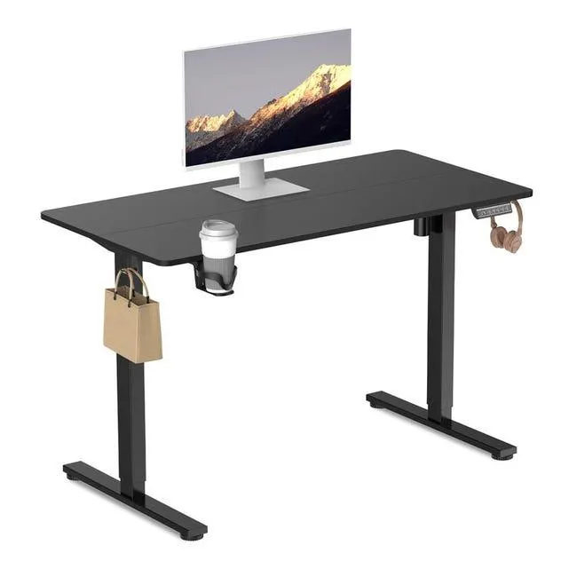 Escritorio eléctrico regulable en altura, 120x60cm, RATTANTREE escritorio inteligente con función de memoria de 3 posiciones, con ganchos, Negro