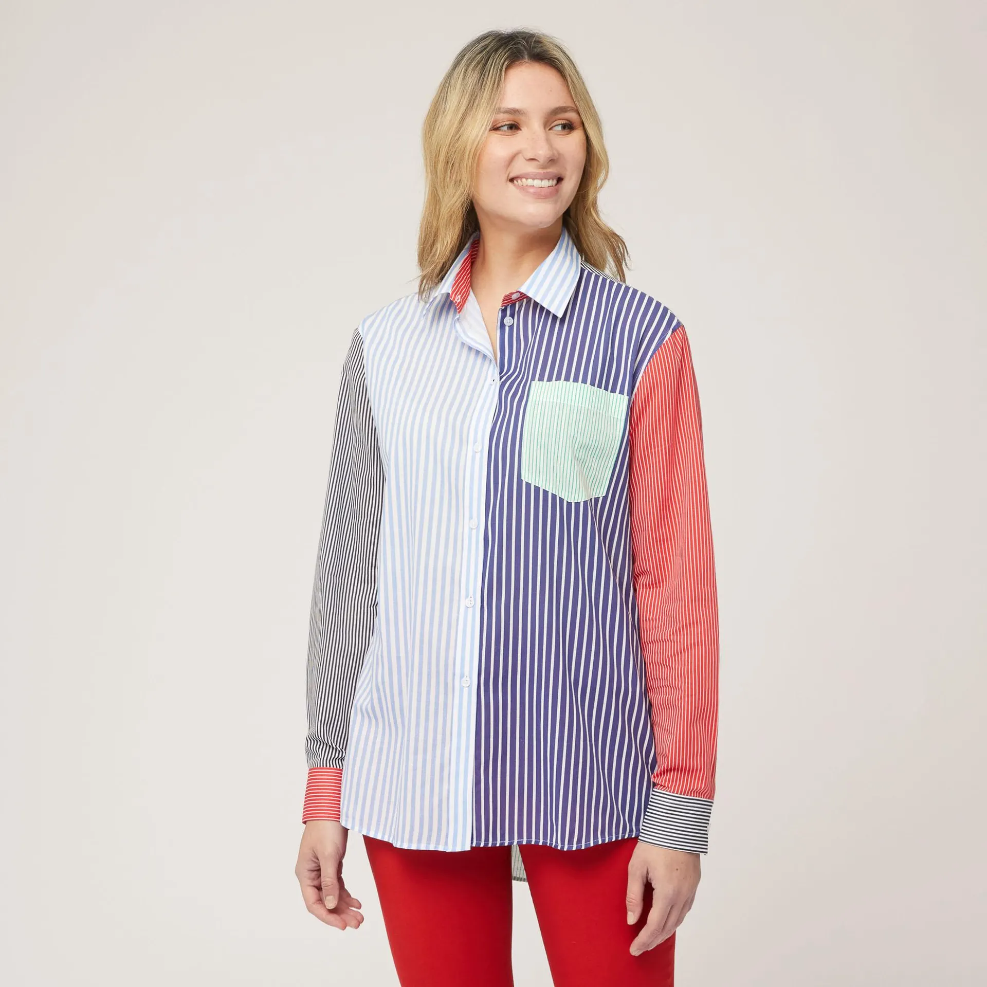 Camisa con patchwork de rayas