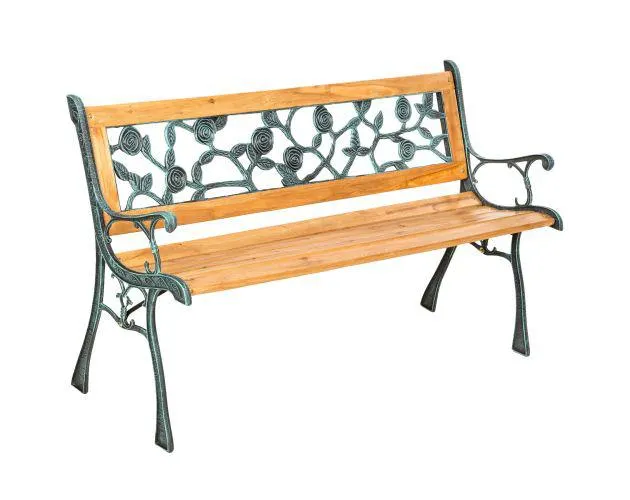 Banco para jardín de madera y hierro fundido marina 124x52x74cm