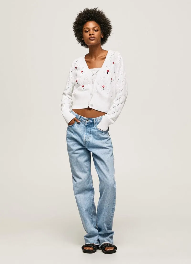 CARDIGAN ALGODÓN FLORES BORDADAS