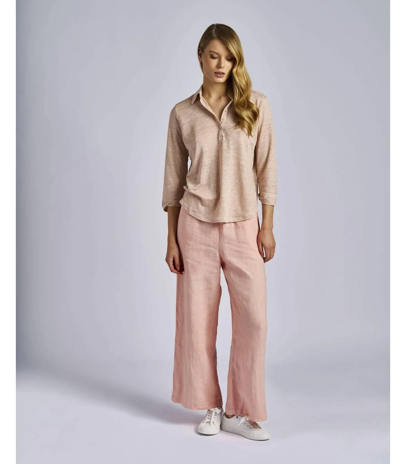 Polo de manga 3/4 de punto de lino color nude