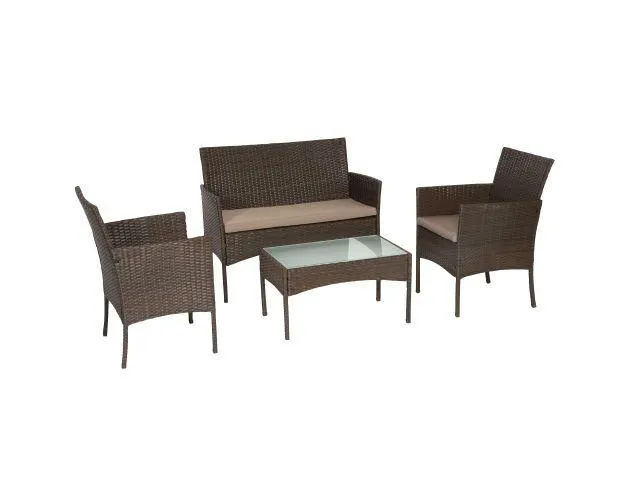 Conjunto de jardín cordoba resina trenzada marrón 4 plazas - cojines topo