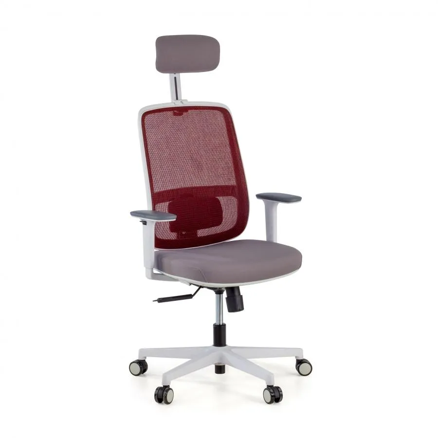 Silla de oficina profesional Kaito white con reposacabezas - Blanco/Rojo