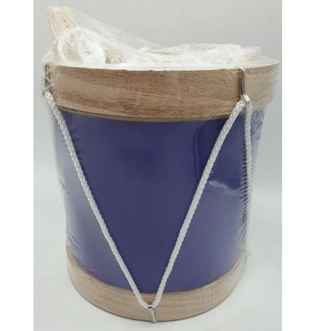 TAMBOR MADERA PIEL AZUL 21X22CM CON PALILLOS