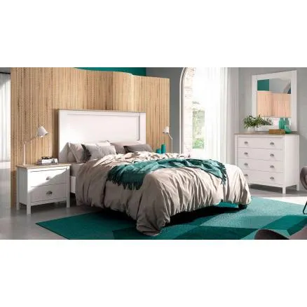 Dormitorio de estilo minimalista en color blanco y roble