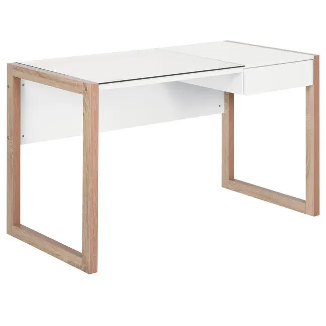 Mesa de Ordenador HOMCOM Aglomerado de madera, Metal y Vidrio Templado blanco 120x60x75 cm 836-164