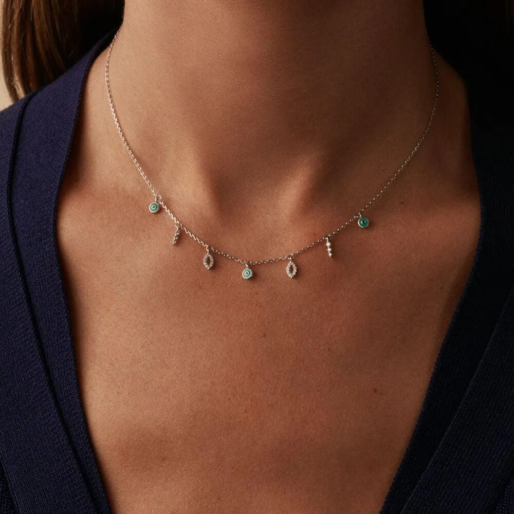 Collar corto LUCKY EYE - Turquesa / Plata