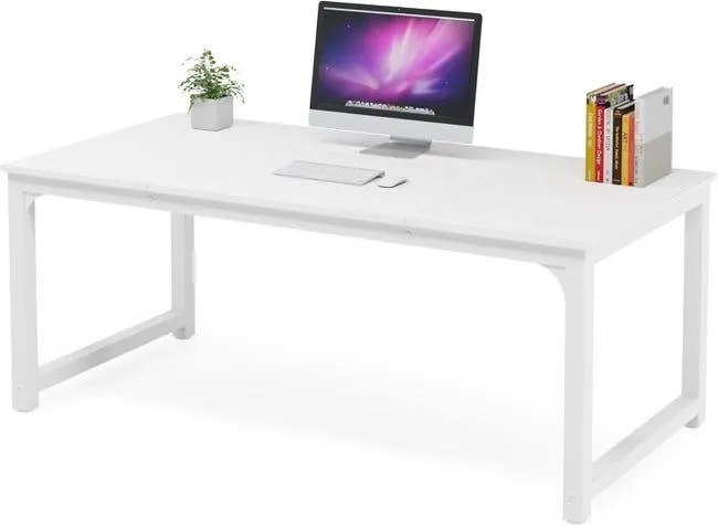 Tribesigns Mesa de Comedor, 180 x 80 x 75 cm, 6-8 Personas, Salón, Oficina, Mesa de Comedor Industrial, Blanco