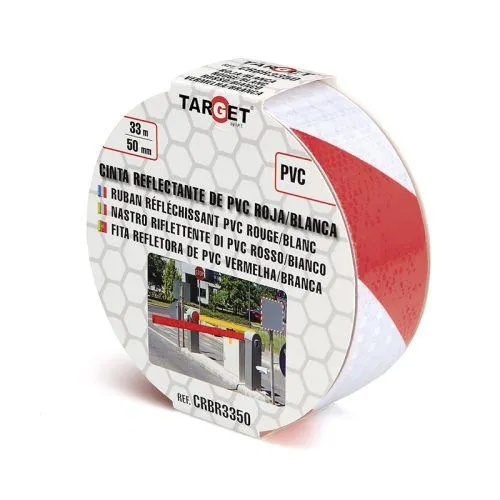 Cinta adhesiva señalizacion 50mmx 33mt pvc rojo/blanco reflectante target crbr3350
