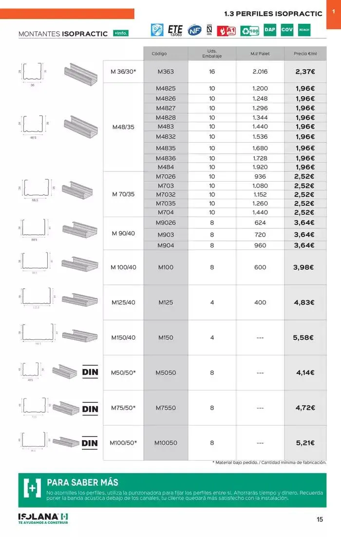 Catálogo de PLACA DE YESO LAMINADO – TARIFA ISOLANA 31 de marzo al 31 de marzo 2025 - Página 10